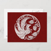 Traditionele witte Phoenix Cirkel op rood Briefkaart (Voorkant / Achterkant)
