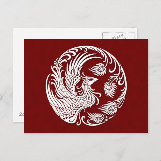 Traditionele witte Phoenix Cirkel op rood Briefkaart (Voorkant / Achterkant)