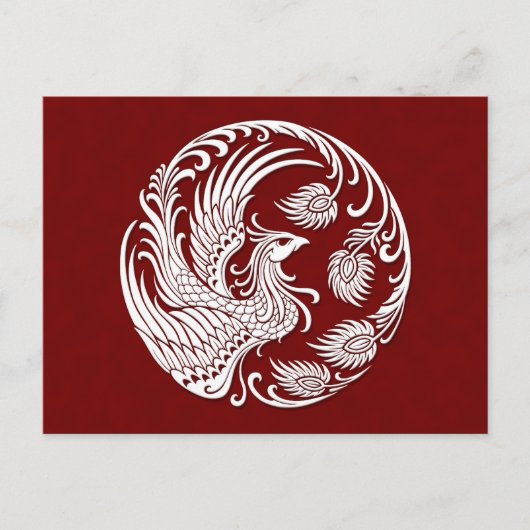 Traditionele witte Phoenix Cirkel op rood Briefkaart (Voorkant)