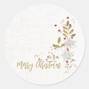 Traditionele witte Poinsettia en Berries Gift Ronde Sticker