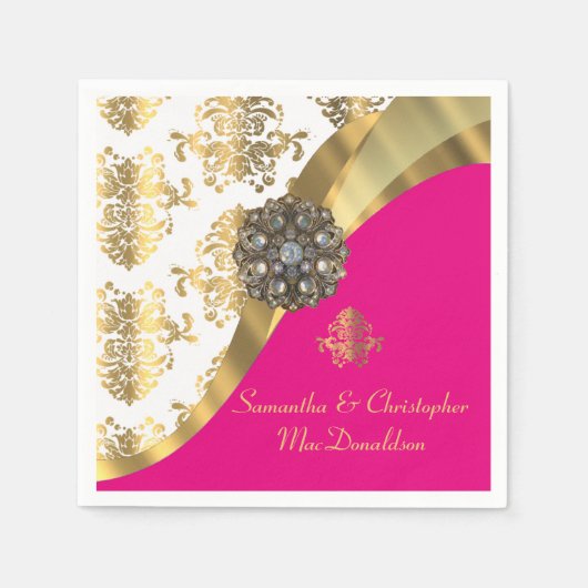 Traditionele witte, roze en goudvochtige bruiloft servet (Voorkant)