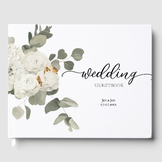 Traditionele witte rozenbloemen Bouquet Weddenscha Gastenboek (Voorkant)