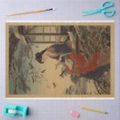 Traditionele Woodblock Japan Meisje Met Boek Tissuepapier (Craft)