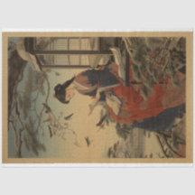 Traditionele Woodblock Japan Meisje Met Boek