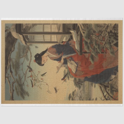 Traditionele Woodblock Japan Meisje Met Boek Tissuepapier (Voorkant)