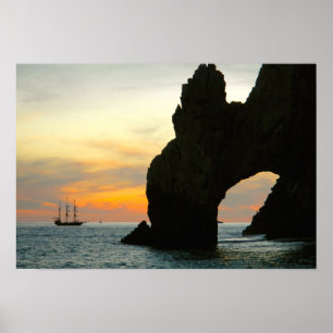 Traditionele zeilboot op zonsondergang, Cabo Rock Poster