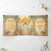 Traditionele Zuid-Indiase foto QR Code bruiloft Drieluik Uitnodiging (Binnen)