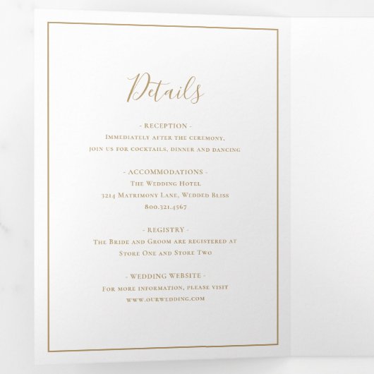 Traditionele zwart en goud elegante bruiloft drieluik uitnodiging (Binnenzijde eerst)