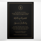 Traditionele zwart en goud elegante bruiloft drieluik uitnodiging (Binnenkant midden)