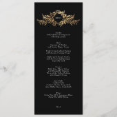 Traditionele zwart-gouden krans monogram bruiloft menu (Voorkant)