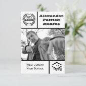 Traditionele zwart-wit-3x5Afstuderen uitnodiging (Staand voorkant)