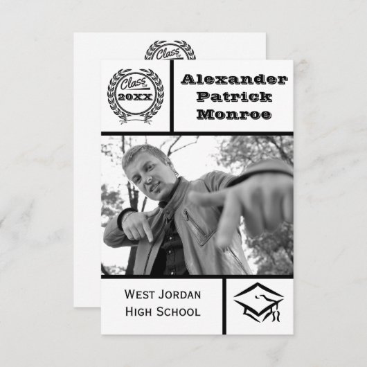 Traditionele zwart-wit-3x5Afstuderen uitnodiging (Voorkant / Achterkant)