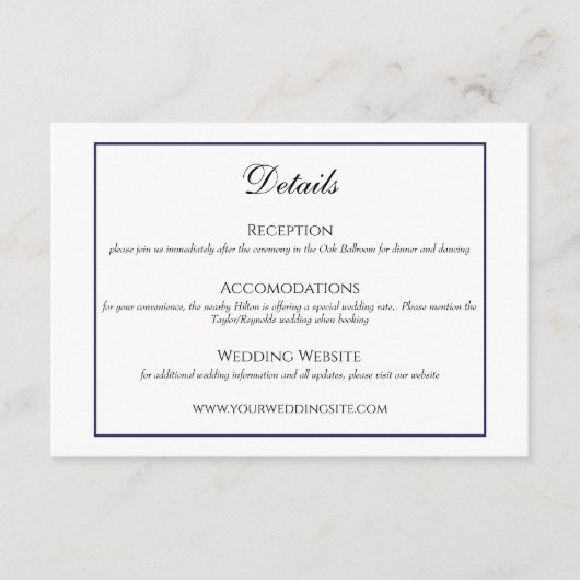 Traditionele zwart-wit bruiloft details Kaart (Voorkant)