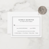 Traditionele zwart-wit bruiloft mini RSVP-kaart Notitiekaartje (Voorkant / Achterkant in situ)