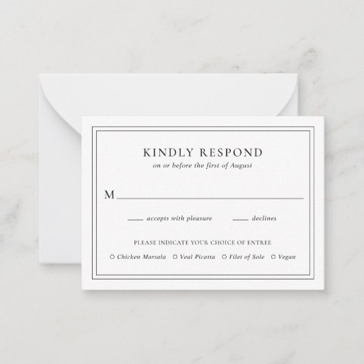 Traditionele zwart-wit bruiloft mini RSVP-kaart Notitiekaartje (Voorkant)