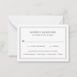 Traditionele zwart-wit bruiloft mini RSVP-kaart Notitiekaartje