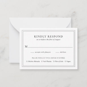 Traditionele zwart-wit bruiloft mini RSVP-kaart Notitiekaartje