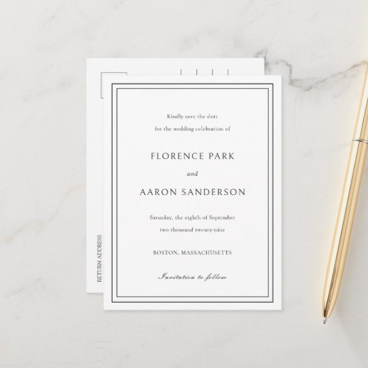 Traditionele zwart-wit bruiloft Save the Date Aankondigingskaart (Voorkant / Achterkant in situ)