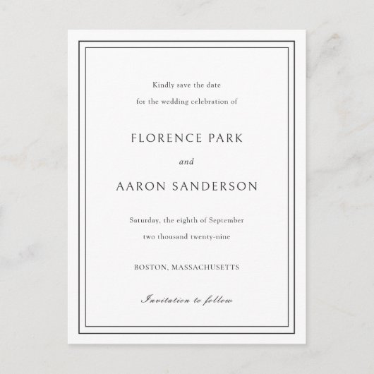 Traditionele zwart-wit bruiloft Save the Date Aankondigingskaart (Voorkant)