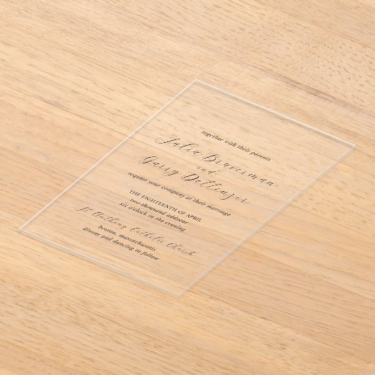 Traditionele zwart-wit elegante bruiloft acryl uitnodigingen (Laagn)