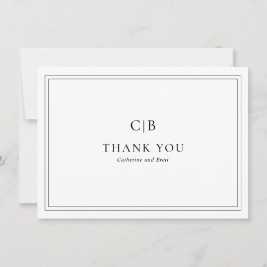 Traditionele zwart-wit elegante bruiloft bedankkaart (Voorkant)