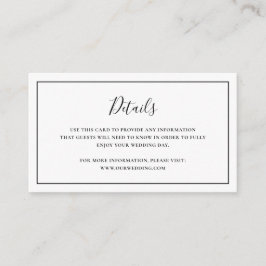 Traditionele zwart-wit elegante bruiloft informatiekaartje