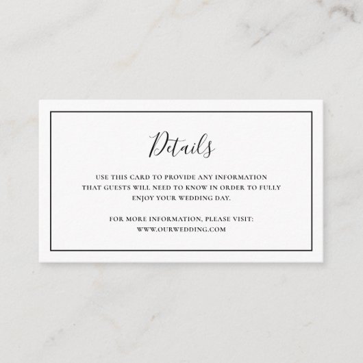 Traditionele zwart-wit elegante bruiloft informatiekaartje (Voorkant)