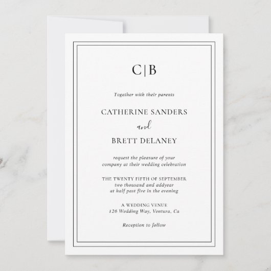 Traditionele zwart-wit elegante bruiloft kaart (Voorkant)