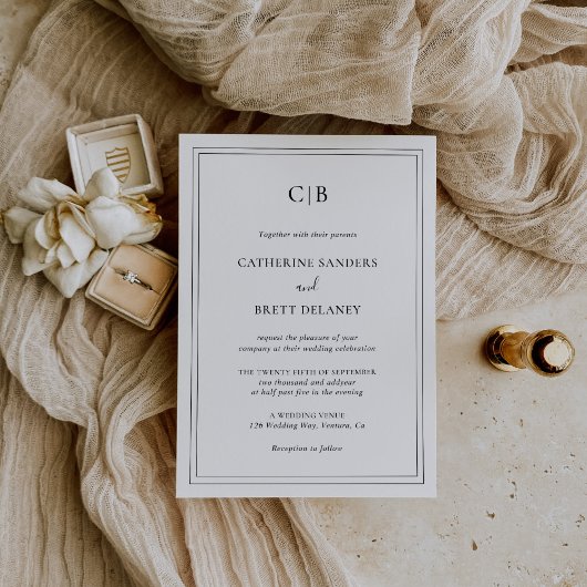 Traditionele zwart-wit elegante bruiloft kaart