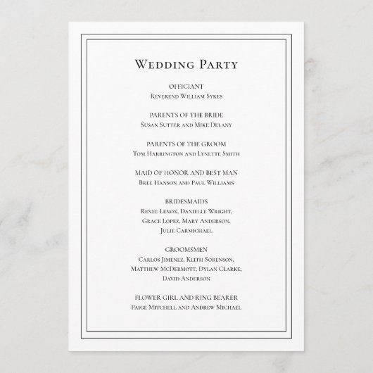 Traditionele zwart-wit elegante bruiloft programmakaart (Achterkant)