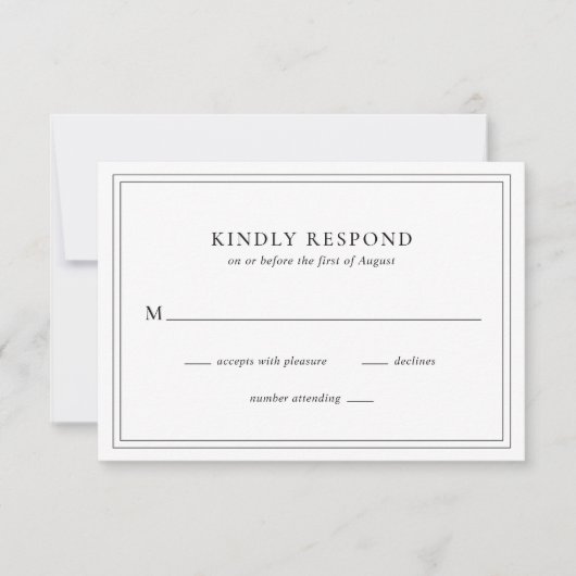 Traditionele zwart-wit elegante bruiloft RSVP kaartje (Voorkant)