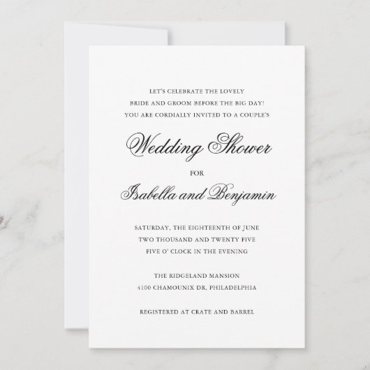 Traditionele zwart-wit elegante huwelijksdouche kaart (Voorkant)