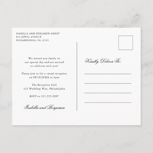 Traditionele zwart-wit formele elegante bruiloft aankondigingskaart (Achterkant)