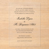 Traditionele zwart-wit formele elegante bruiloft acryl uitnodigingen (Voorkant)