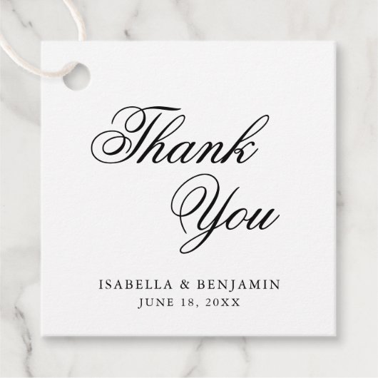 Traditionele zwart-wit formele elegante bruiloft bedankjes labels (Voorkant)