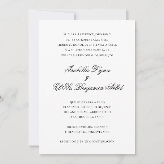 Traditionele zwart-wit formele elegante bruiloft kaart (Voorkant)