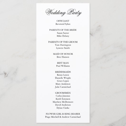 Traditionele zwart-wit formele elegante bruiloft programmakaart (Achterkant)