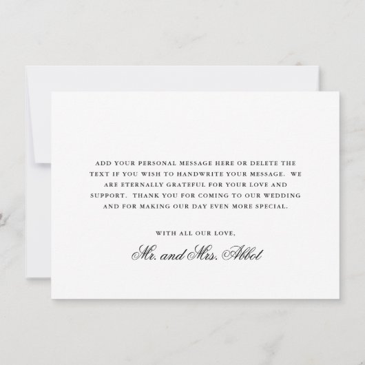 Traditionele zwart-wit foto Elegante bruiloft Bedankkaart (Achterkant)