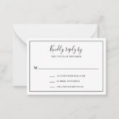 Traditionele zwart-wit mini bruiloft RSVP Kaart Notitiekaartje (Voorkant)