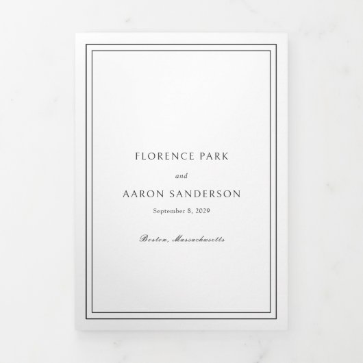 Traditionele zwart-wit QR Code bruiloft Drieluik Uitnodiging (Cover)