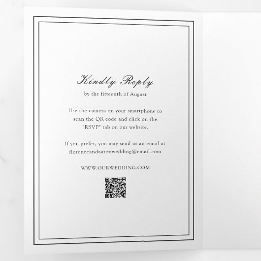 Traditionele zwart-wit QR Code bruiloft Drieluik Uitnodiging (Binnenzijde eerst)