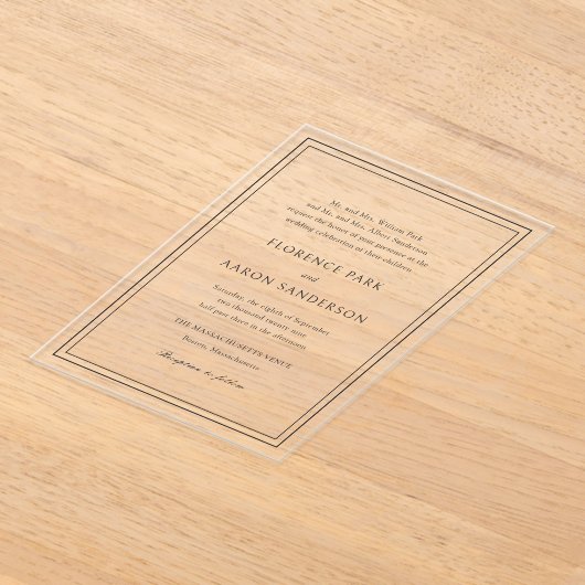 Traditionele zwart-wit tijdloze bruiloft acryl uitnodigingen (Laagn)