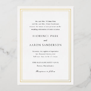 Traditionele zwart-wit tijdloze bruiloft folie uitnodiging