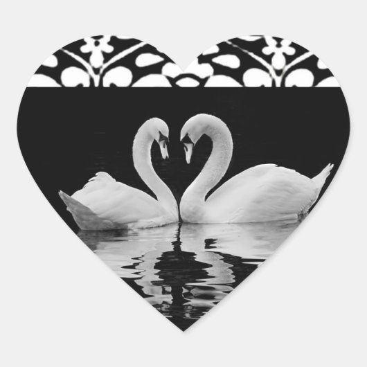 Traditionele zwart-witte zwanenafdichting hart sticker (Voorkant)