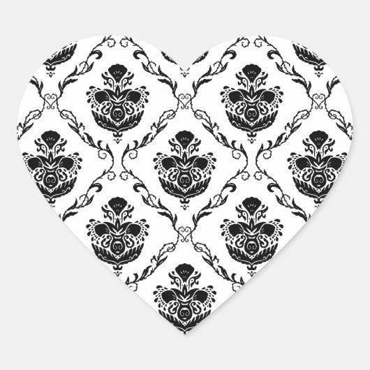Traditionele zwarte Damask Hart Sticker (Voorkant)