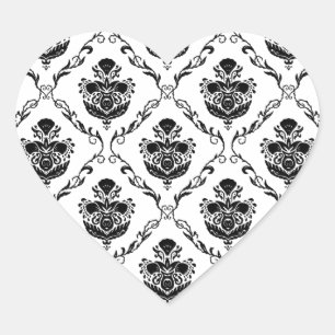 Traditionele zwarte Damask Hart Sticker