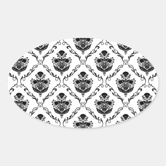 Traditionele zwarte Damask Ovale Sticker (Voorkant)