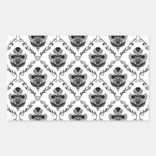 Traditionele zwarte Damask Rechthoekige Sticker (Voorkant)