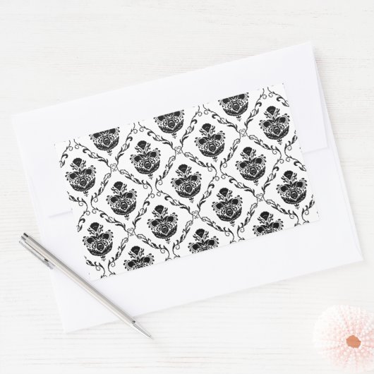 Traditionele zwarte Damask Rechthoekige Sticker (Envelop)