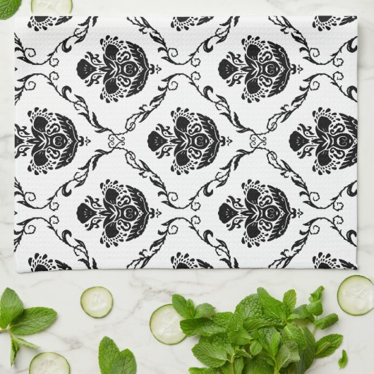 Traditionele zwarte Damask Theedoek (Gevouwen)